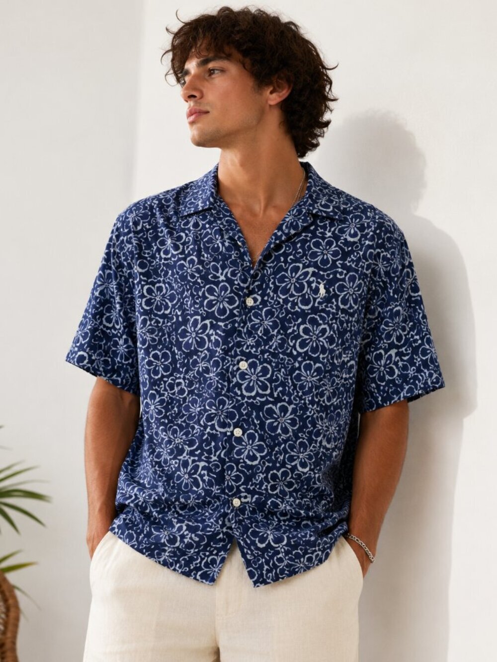 Polo Ralph Lauren Floral Shirt Men’s XL Blue White Y2K Resort Button Up